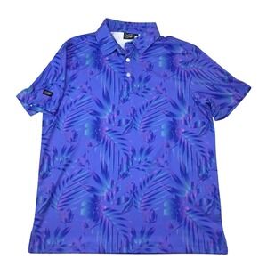 Sunday Swagger Mens Purple Tropical Floral Golf Polo Shirt Size Large Stretch